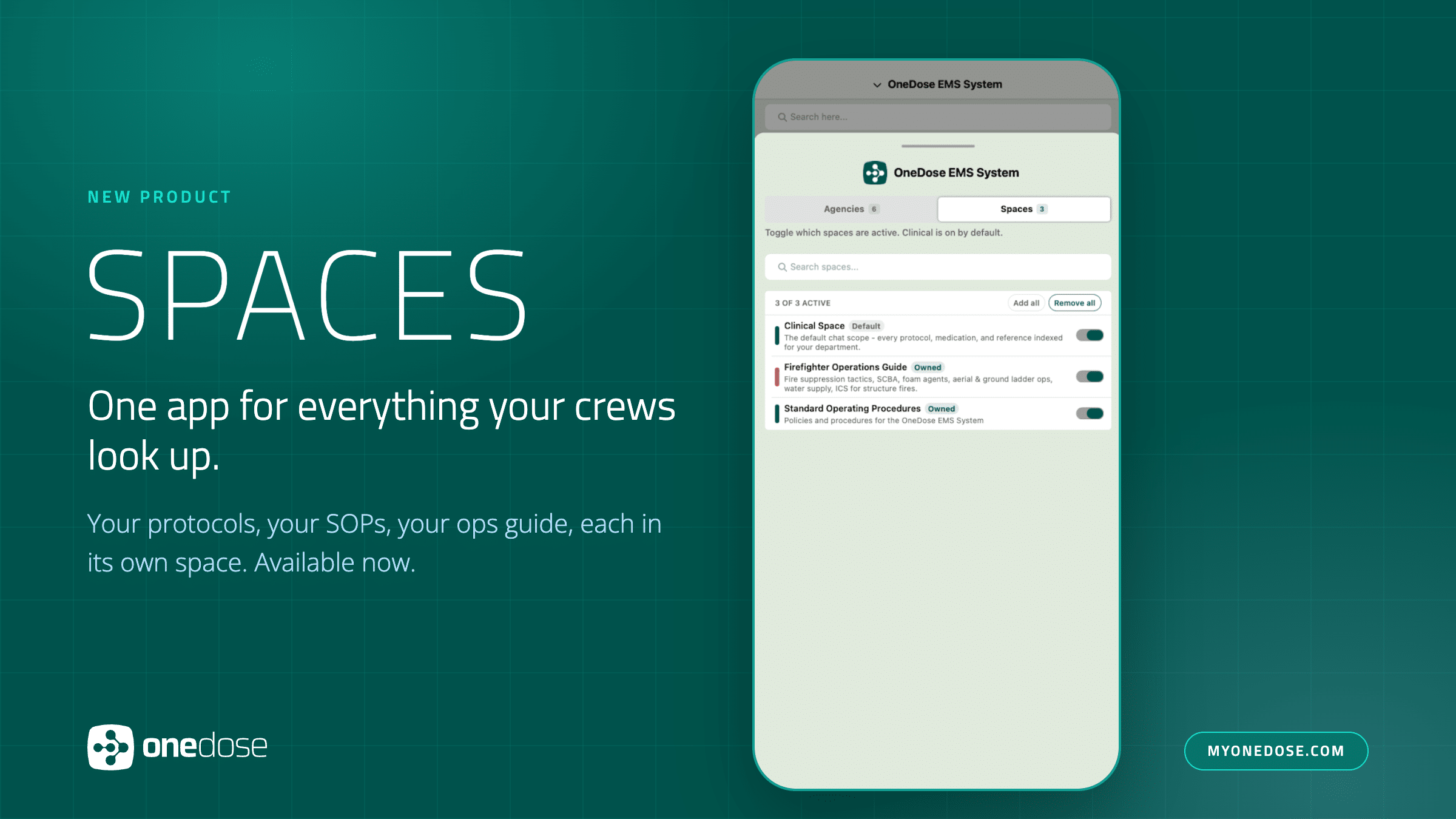 OneDose Launches Spaces: EMS Protocol Management, SOPs, and Operations Guides in One App